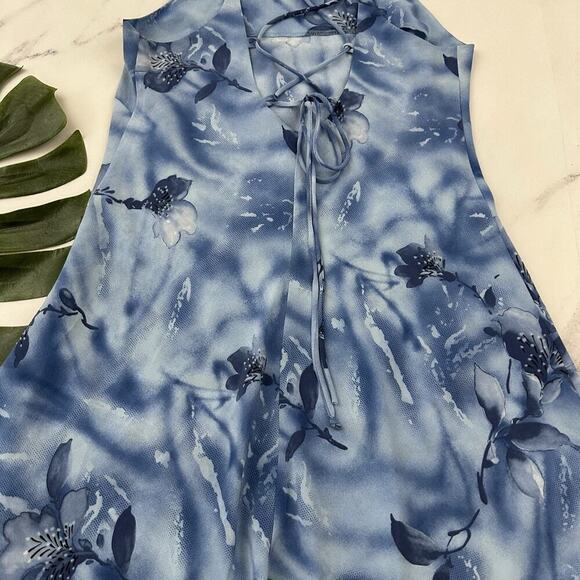 DBY Womens Vintage Y2k Mini Slip Dress Size 12 P Blue Floral Lace Up Back - Picture 8 of 9